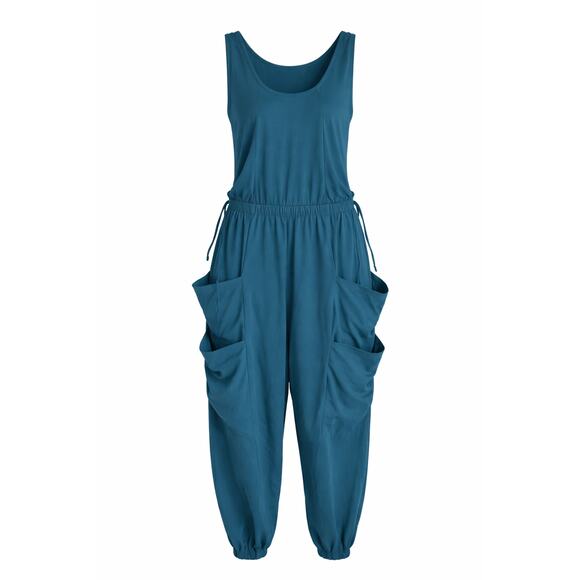 Pants - Blue Harem Jumpsuit Comfy Stretchy Cargo Large Summer Pockets Lounge Casual